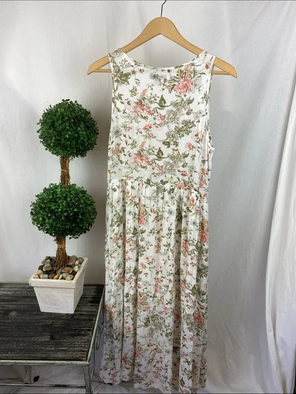 Frye White Floral Print Sleeveless Button Front Maxi Dress M - Image 3
