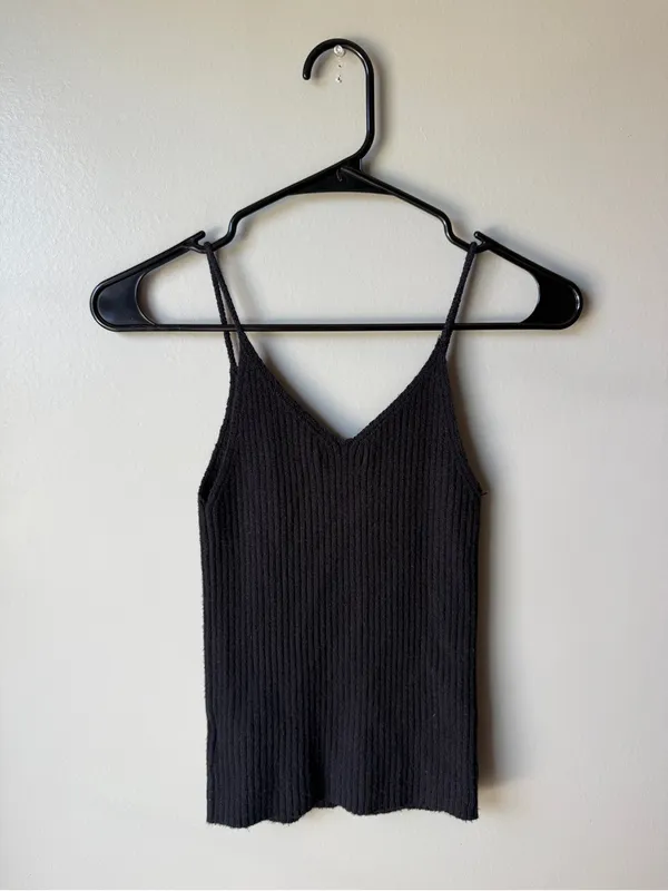 American Eagle Black Ribbed Strappy V-Neck Tank Top Size Small - Image 5