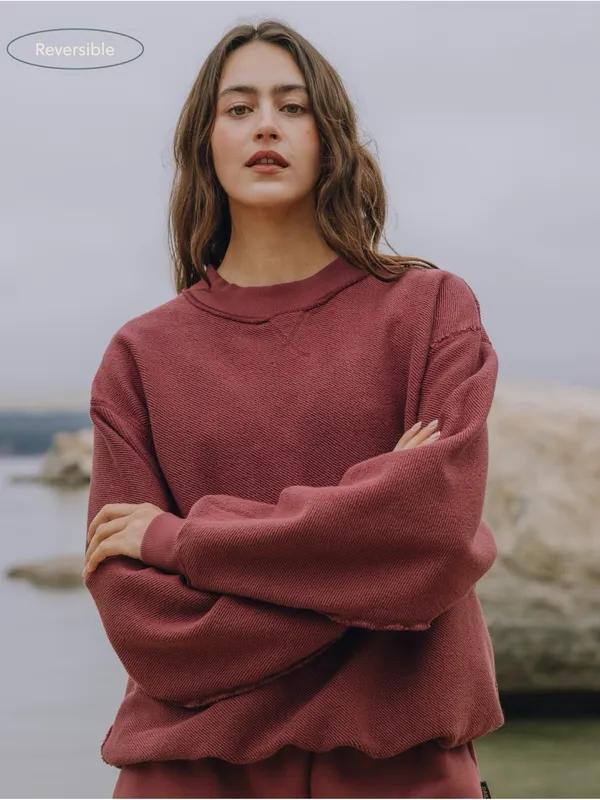 Daily Drills ‼️SOLD OUT‼️ Oversized Reversible Vintage Crew in Wine - Image 3