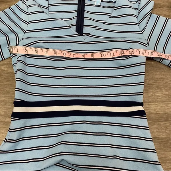 Draper James DRK0400 Blue Striped V Neck Fit Flare Dress XS - Image 4