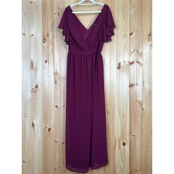 NWT Lulus Convincing Grace Burgundy Flutter Sleeve Wrap Maxi Dress Wedding Sz XL - Image 2