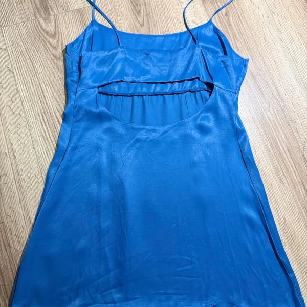 Anthropologie Satin Mini Dress Blue Open Back‎ Cutout Slip Cocktail Size 2 - Image 5