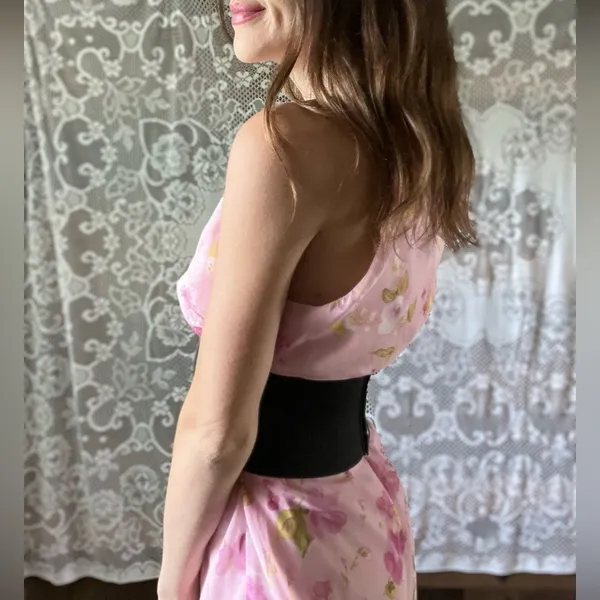 Vintage 90s Studio Y Sheer Slip Lined Floral Cottagecore Fairycore MIDI Dress - Image 2