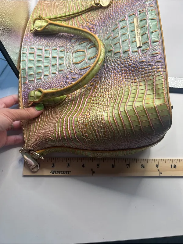 Brahmin Iridescent Green-Purple Croc Embossed Duxbury Satchel - Image 3