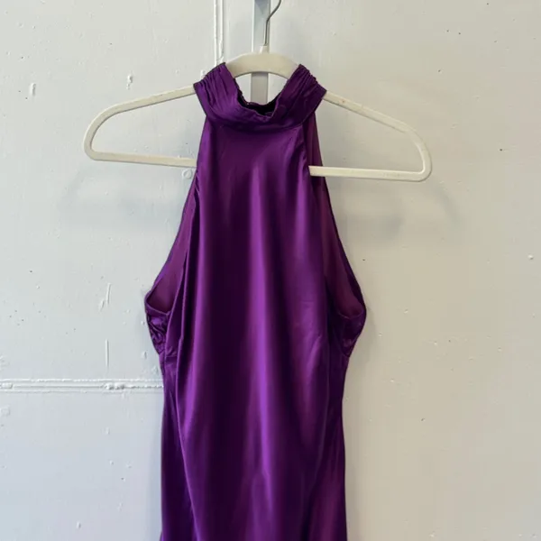 Meshki‎ Purple Satin Halter Mini Dress Open Back Cocktail DR03952WD3 XL Party - Image 4