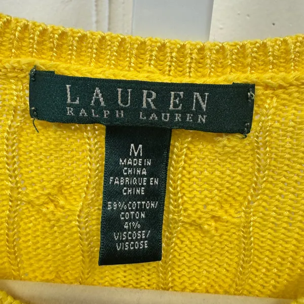 Lauren Ralph Lauren Yellow Cable Knit Shoulder Button Sweater Womens Medium - Image 7