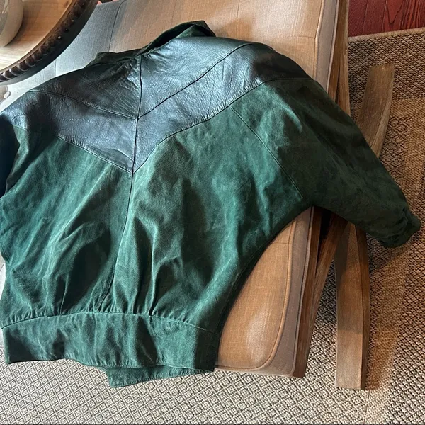 ADA Vintage Emerald Green Suede Bomber Jacket Size L - Image 11
