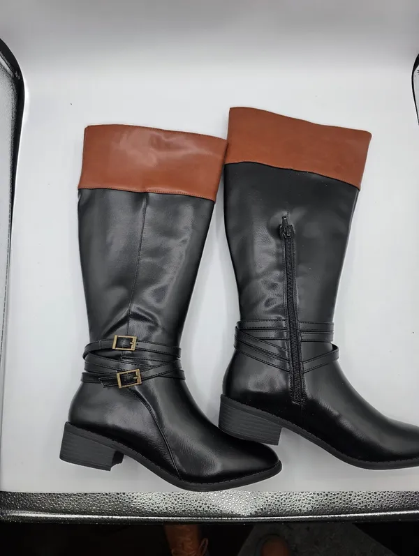 SO Trixie Womens Two Tone Black Brown Riding Knee Boots Size 6 Wide Calf NEW - Image 8