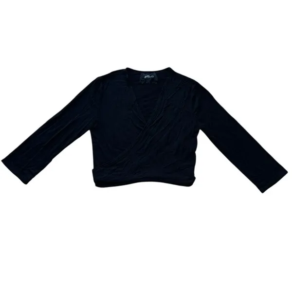 Reformation Stella Tie Front Crop Top Deep V-Neck 3/4 Sleeve‎ Black Small - Image 2