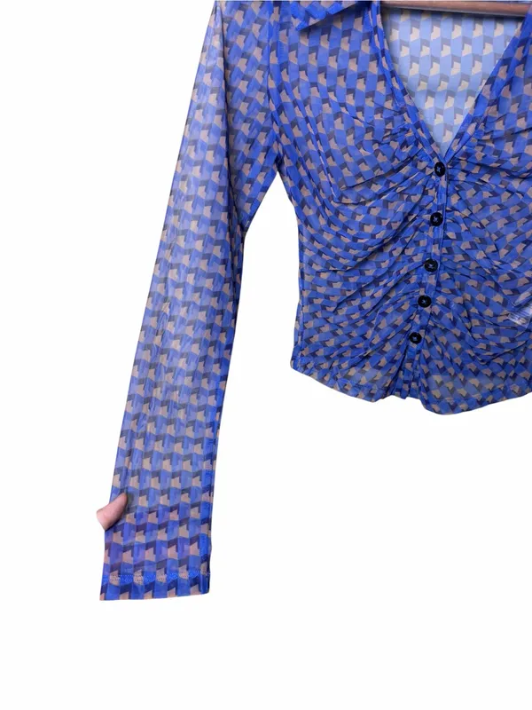 Maeve Sheer Ruched Button-Down Blouse Size XS - Image 5