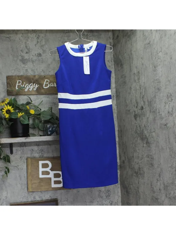 NY Collection Colorblock 2-Piece Dress and Jacket Set Sapphire Blue / White 6P - Image 2