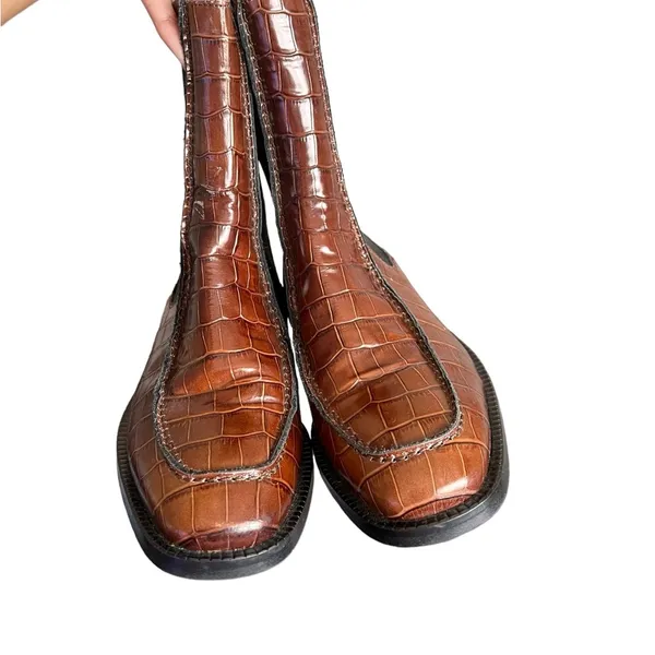 Anthropologie Pilcro & The Letterpress Chelsea Croc Chocoolate Brown Boots - Image 11