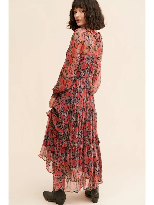 NWT Anthropologie The Marais in Red Floral Print Chiffon Maxi Dress S - Image 4