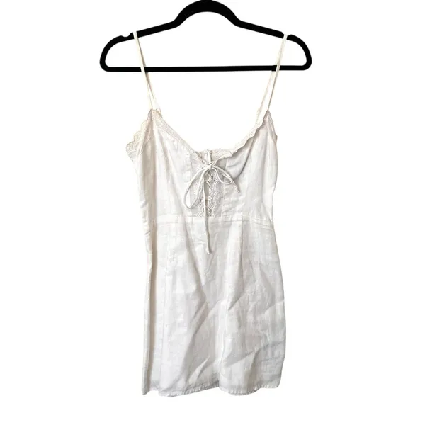 REFORMATION Linen Tie Front Mini‎ Dress White Sz 2 - Image 2