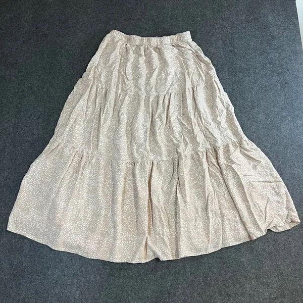 Japana Women Tan Pebble Print Tiered Maxi Skirt Elastic Waist L Cottagecore - Image 2
