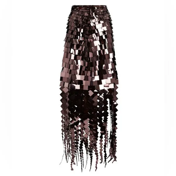 New JONATHAN SIMKHAI Lucee Paillette-Embellished High-Waisted Skirt in Chocolate - Image 8