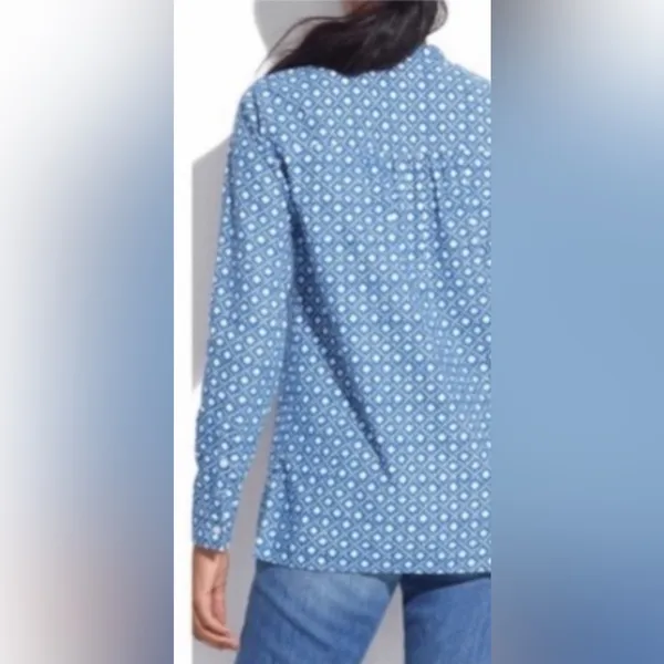 Madewell Chambray Blue & White Floral‎ Stamp Popover Tunic Top Shirt Size XS - Image 2