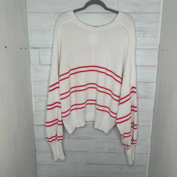 NWOT Aerie Beyond Cropped Sweater Womens Striped Cotton Knit Oversized Size XL - Image 3