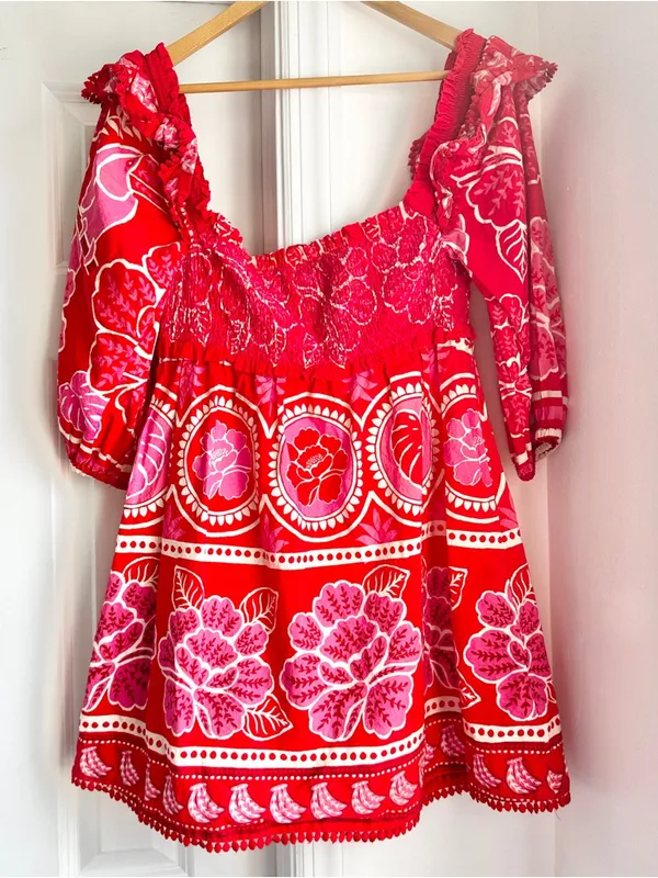 Farm Rio Summer Sunrise Square-Neck Mini Dress - Image 6