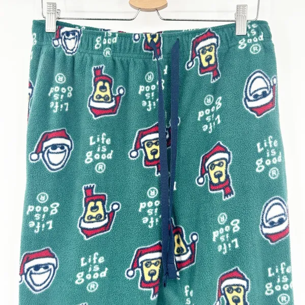 Life Is Good Womens Christmas Dog Santa Hat Fleece‎ Lounge Sleep Pajama Pants L - Image 2