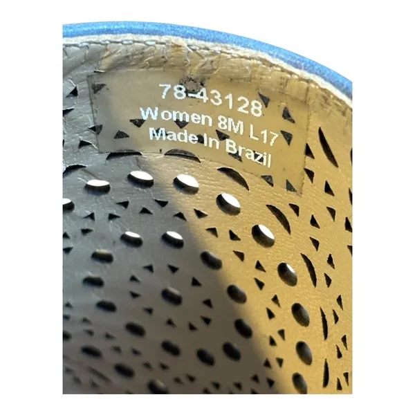 Johnston & Murphy Wedge Sandals Womens 8 Blue Laser Cut Espadrille‎ Thong Mules - Image 6