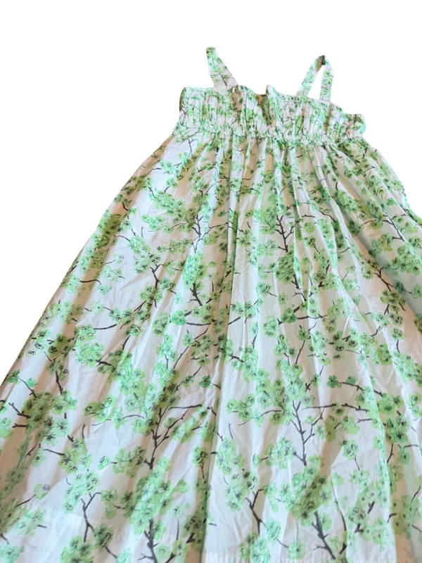 J. Crew Gathered Tank Midi Dress Lime Cherry Blossoms Smocked Cotton Size 8 NWT - Image 5