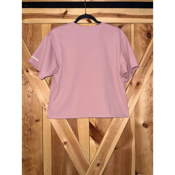 Columbia Granite Point Knit Short Sleeve Top Eraser Pink Cropped Grid Active L - Image 2