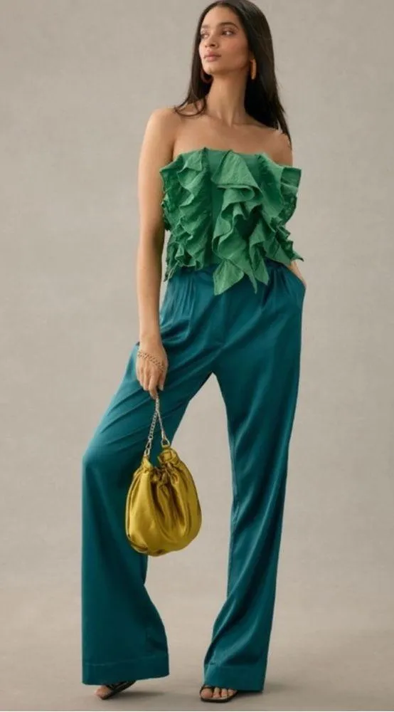 Anthropologie Green Ruffle Crop Top - Image 2