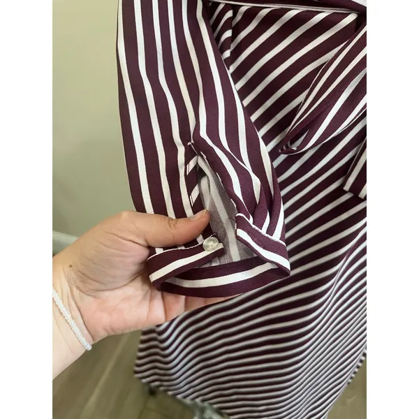Banana Republic Brown Stripe Faux Wrap Career Office‎ Midi Dress Size 6 - Image 10