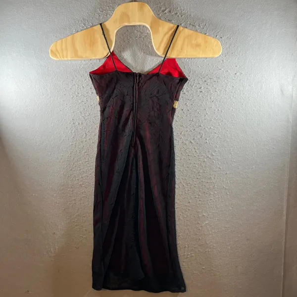 1317 | Vintage 90s Grunge‎ Crinkle Mesh Midi Dress Whimsigoth Red Black Womens S - Image 2