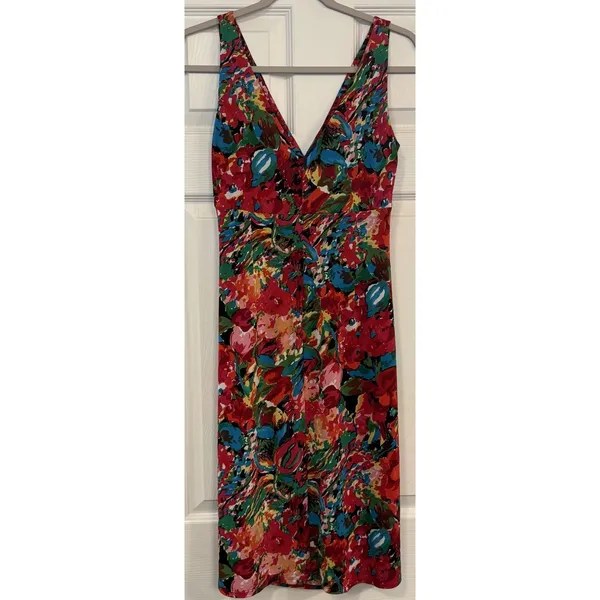 Lauren Ralph Lauren Faux Wrap Dress Sz 6 Floral Stretch Vibrant Jersey‎ Ruched - Image 2