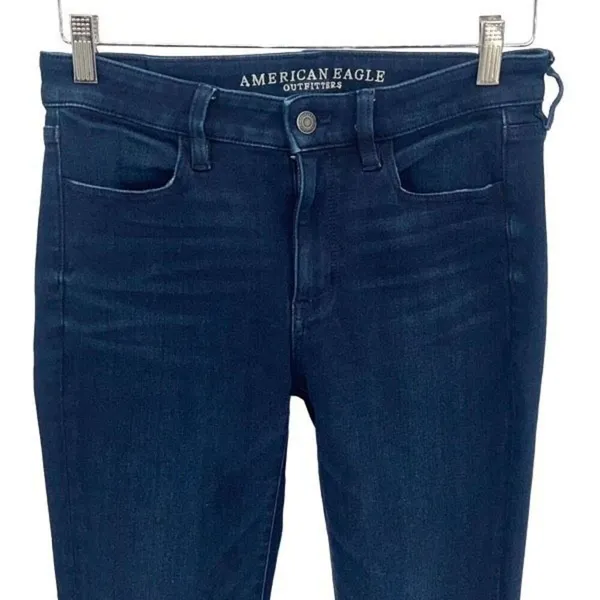 American Eagle Womens Super Stretch X4 Distressed High Rise Jegging‎ Dark Wash 6 - Image 2