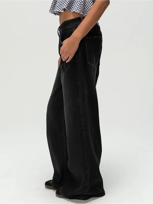 RSQ Low Rise Baggy Wide Leg Jeans In Washed BLACK Sz. 27 - Image 3