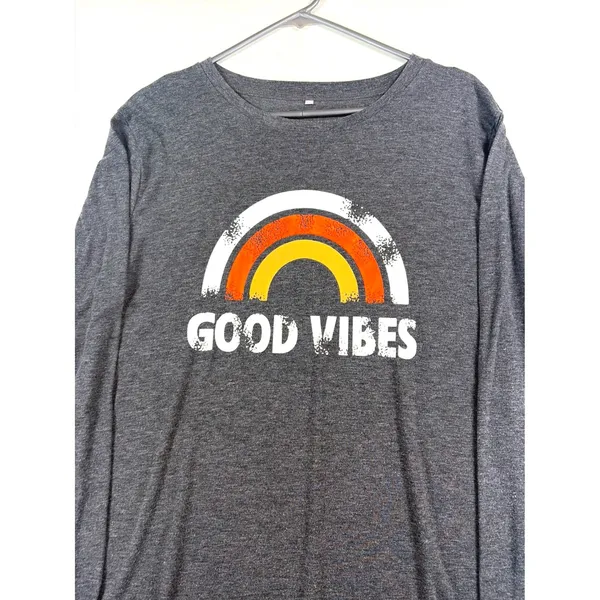Women's Good Vibes Rainbow Graphic Long Sleeve Tee Charcoal Gray XL - Image 10