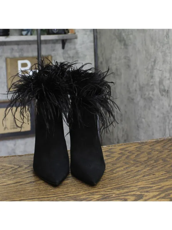 Michael Michael Kors Womens Whitby Feather Trim Pointed Toe Booties Black 5M - Image 3