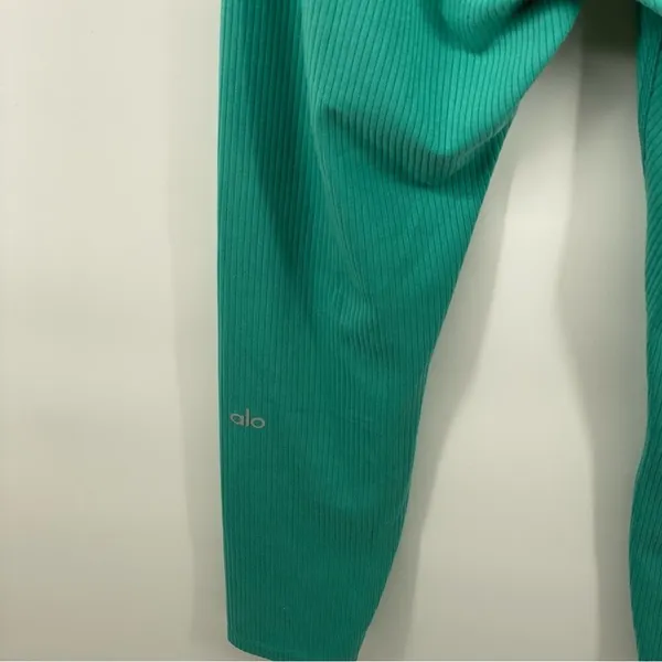Alo Yoga Teal Blissful High-Waisted Ribbed Leggings Full Length Sz S Athleisure - Image 6