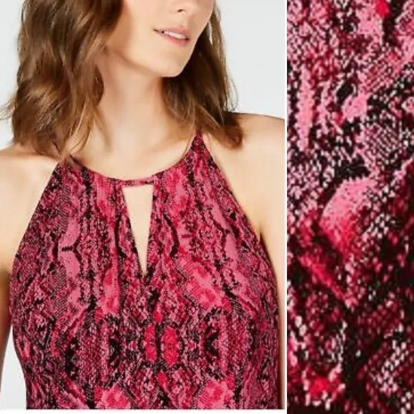 NWT INC Pink‎ Snakeskin Keyhole Midi Dress Size Medium - Image 3