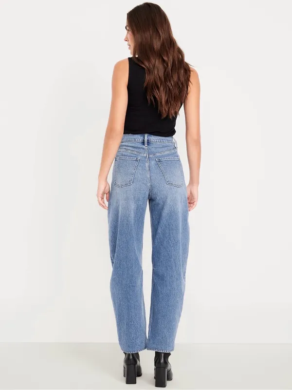 OLD NAVY High-Rise Wow Barrel Leg Jeans Medium Wash Denim Size 6 Short - Image 4