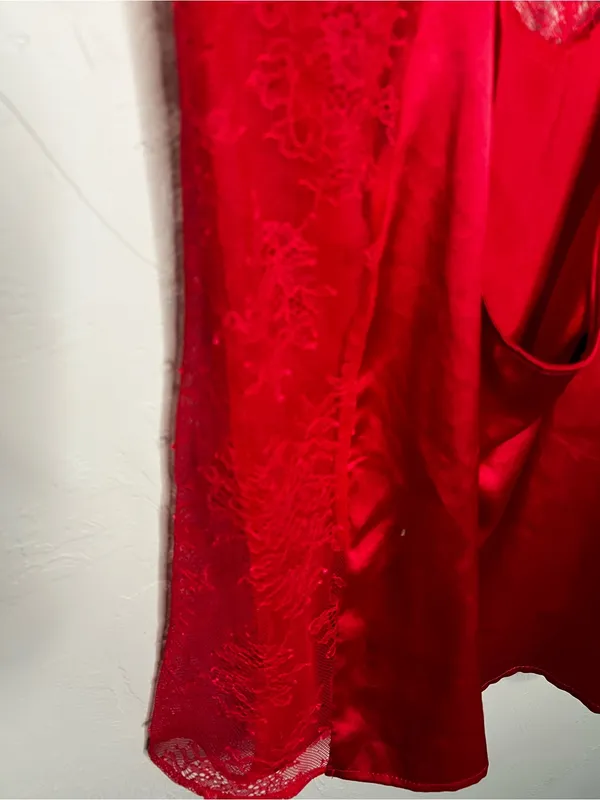Victoria's Secret Red Satin Lace Chemise Slip Dress & Robe 2 Piece‎ Lingerie Set - Image 10