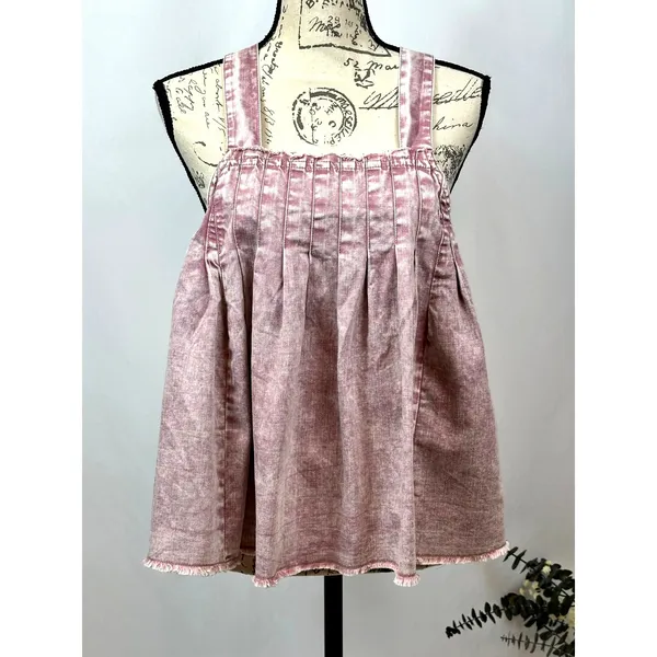 Free People Marina Denim Babydoll Crop Top Distressed Purple XL - Image 8