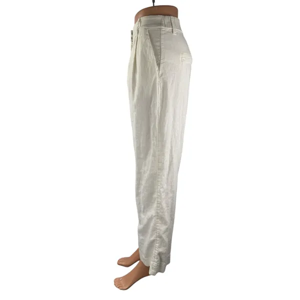 Abercrombie & Fitch White Linen Pleated Palazzo Wide Leg Trousers Dress Pants XS - Image 3