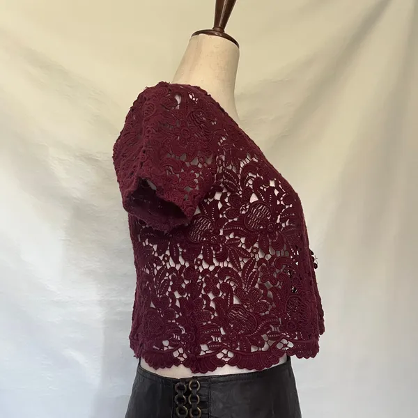 Abercrombie Fitch Y2K Crochet Crop Women Top XS Festival Coquette Boho Burgundy - Image 5