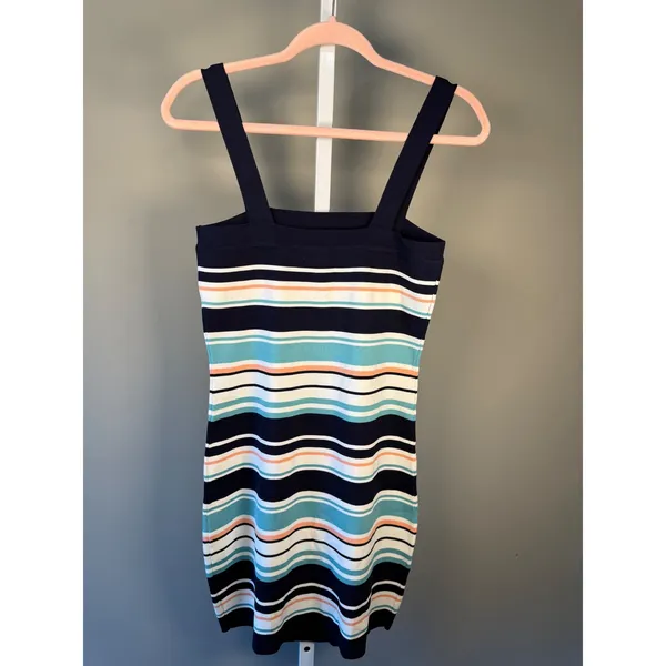 She + Sky Stripe Bodycon Dress L‎ Stretchy Square Neck Mini Summer - Image 5