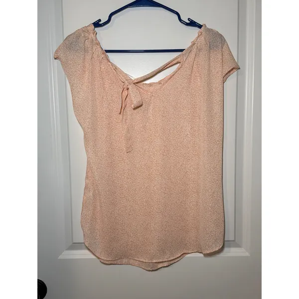 LC Lauren Conrad Peach Rose Floral Cap Sleeve Tie Back‎ Blouse Womens Small - Image 2