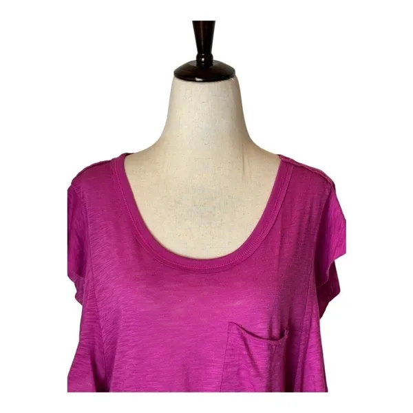 Free People Shirt Women Small Pink‎ Raspberry Ruffled So Easy Tee Top Boho NWT - Image 6