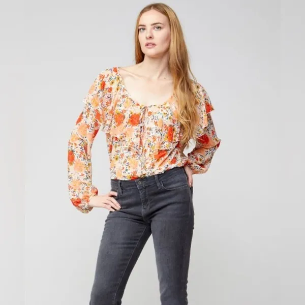 Free People Ivory And Coral Say It To Me Floral Body Suit - Image 9