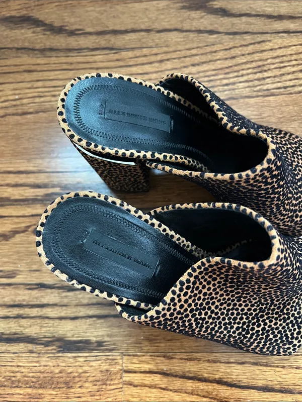 Alexander Wang Womens Tan and Black Leopard Print Block Heel Mules - Image 4