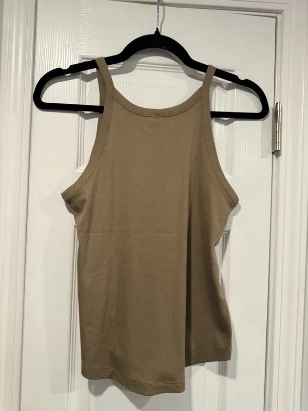 NWOT Madewell Size L Tan Brown Thin Strap Ribbed Supima Racerback Tank Top - Image 6