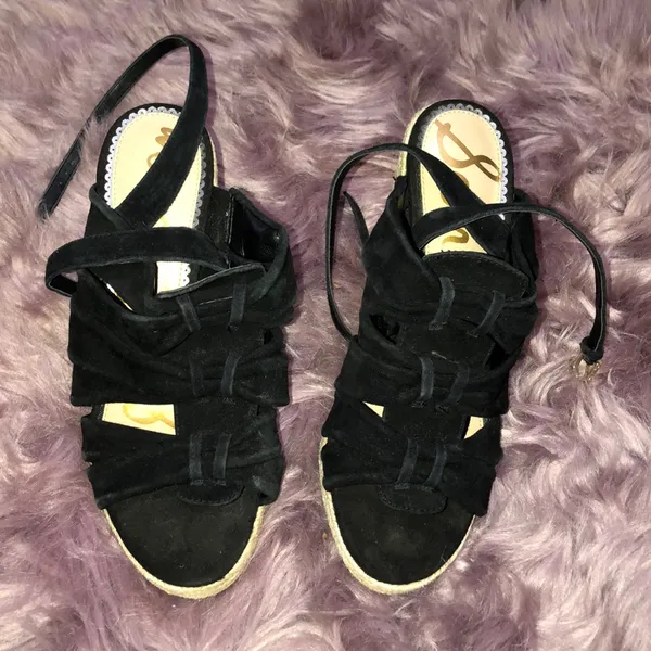 Sam Edelman black bow suede wedges - Image 2