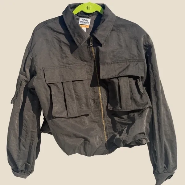 Future Collective Jenny K Lopez Nylon Bomber Utility Cargo Jacket Dark Grey M - Image 3